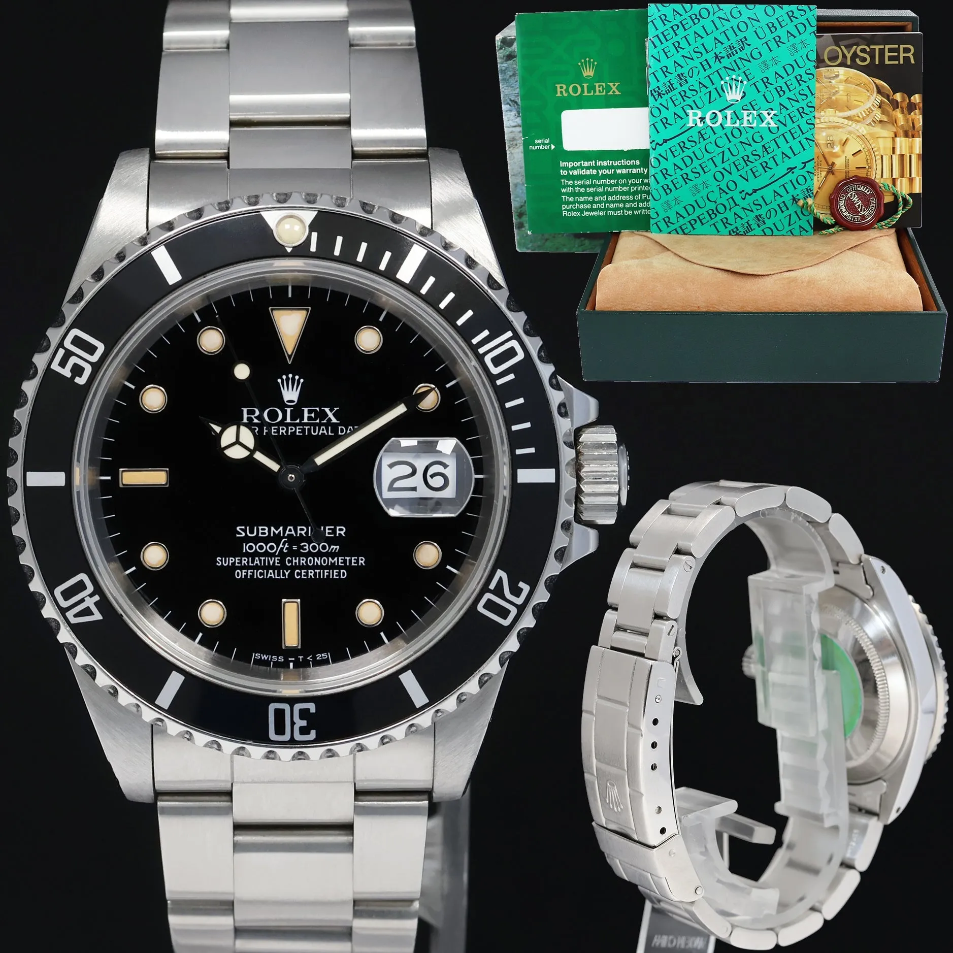 1989 MINT Rolex Submariner Date 16610 Steel Black 40mm Oyster Watch Box