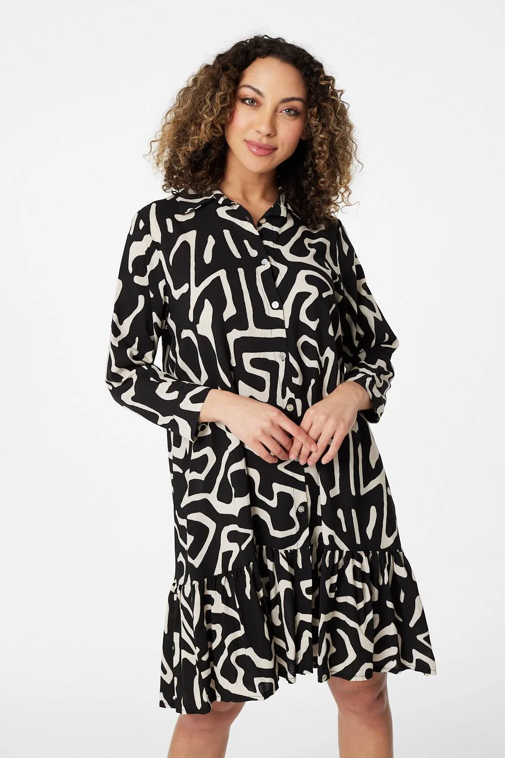 Abstract Print Mini Smock Dress