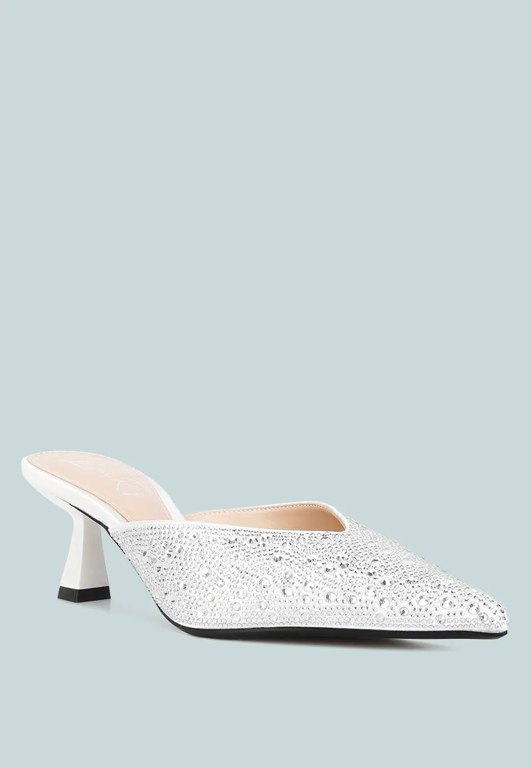 Aldora Rhinestones Embellished Satin Mules By Ruw