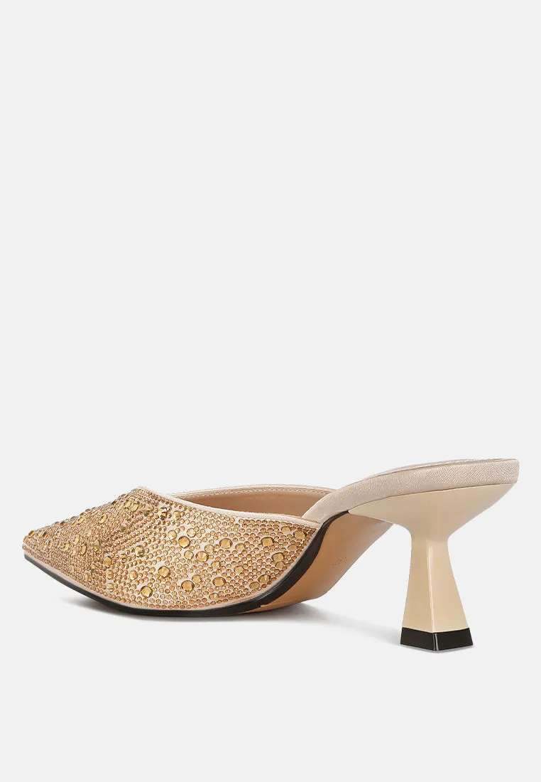 Aldora Rhinestones Embellished Satin Mules By Ruw