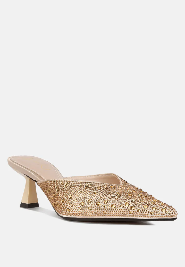 Aldora Rhinestones Embellished Satin Mules By Ruw