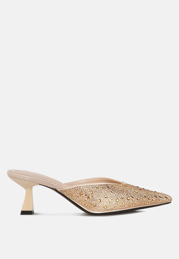 Aldora Rhinestones Embellished Satin Mules By Ruw