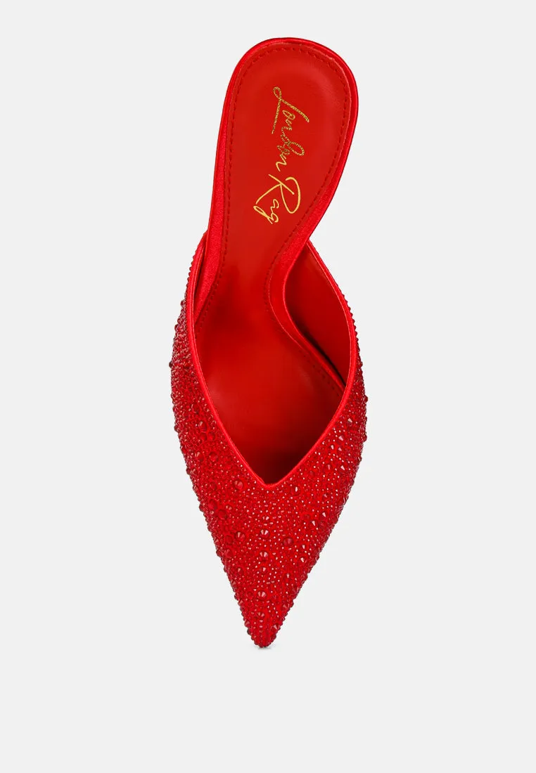 Aldora Rhinestones Embellished Satin Mules By Ruw