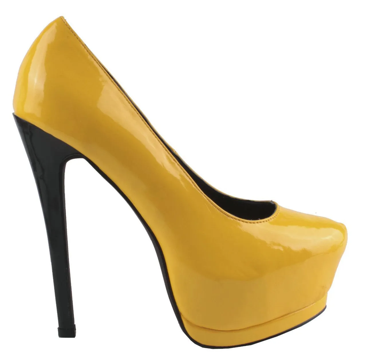 Almond-toe Patent Chunky Platform Stiletto Pump