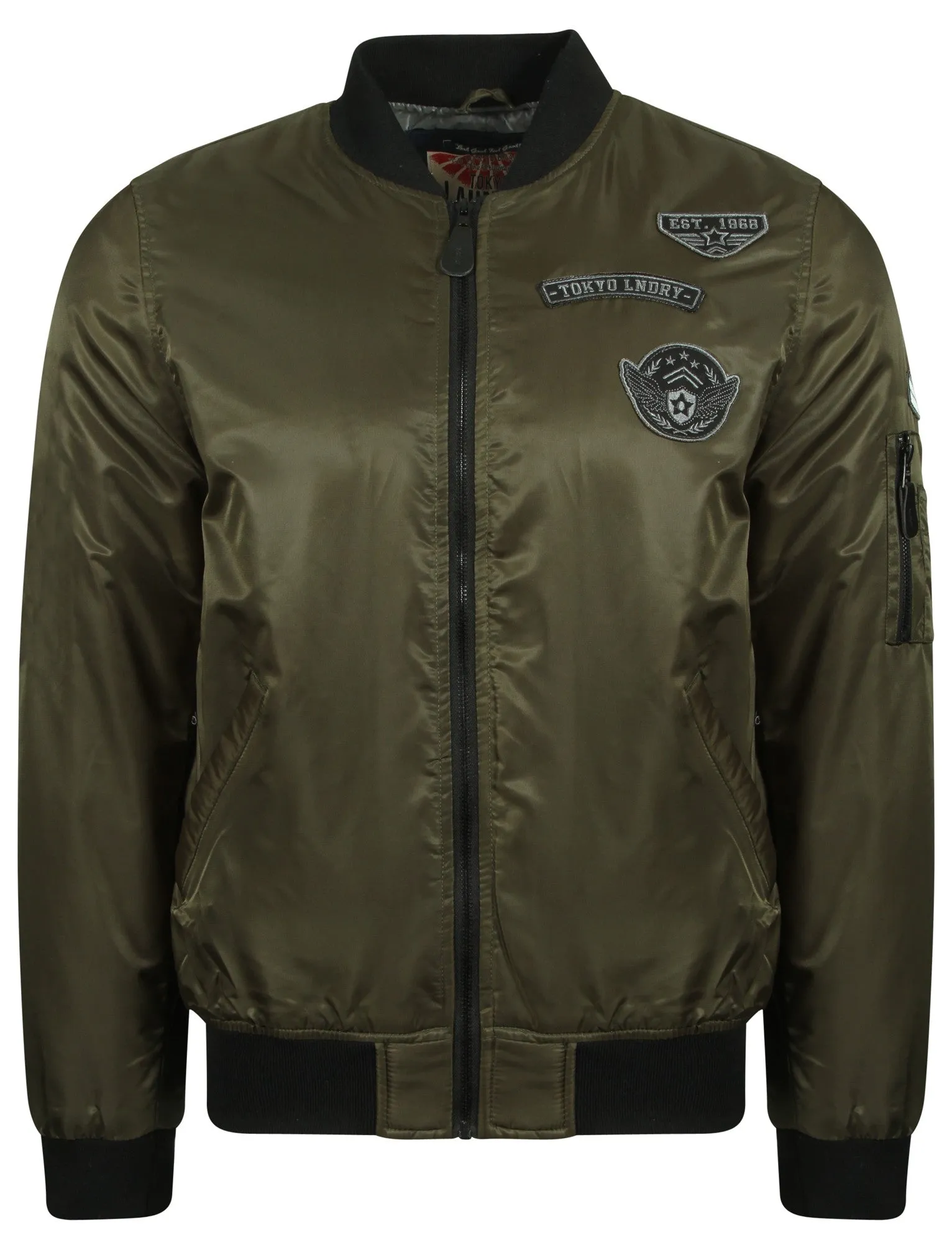 Amalfi Bomber Jacket with Flight Patches in Amazon Khaki - Tokyo Laundry