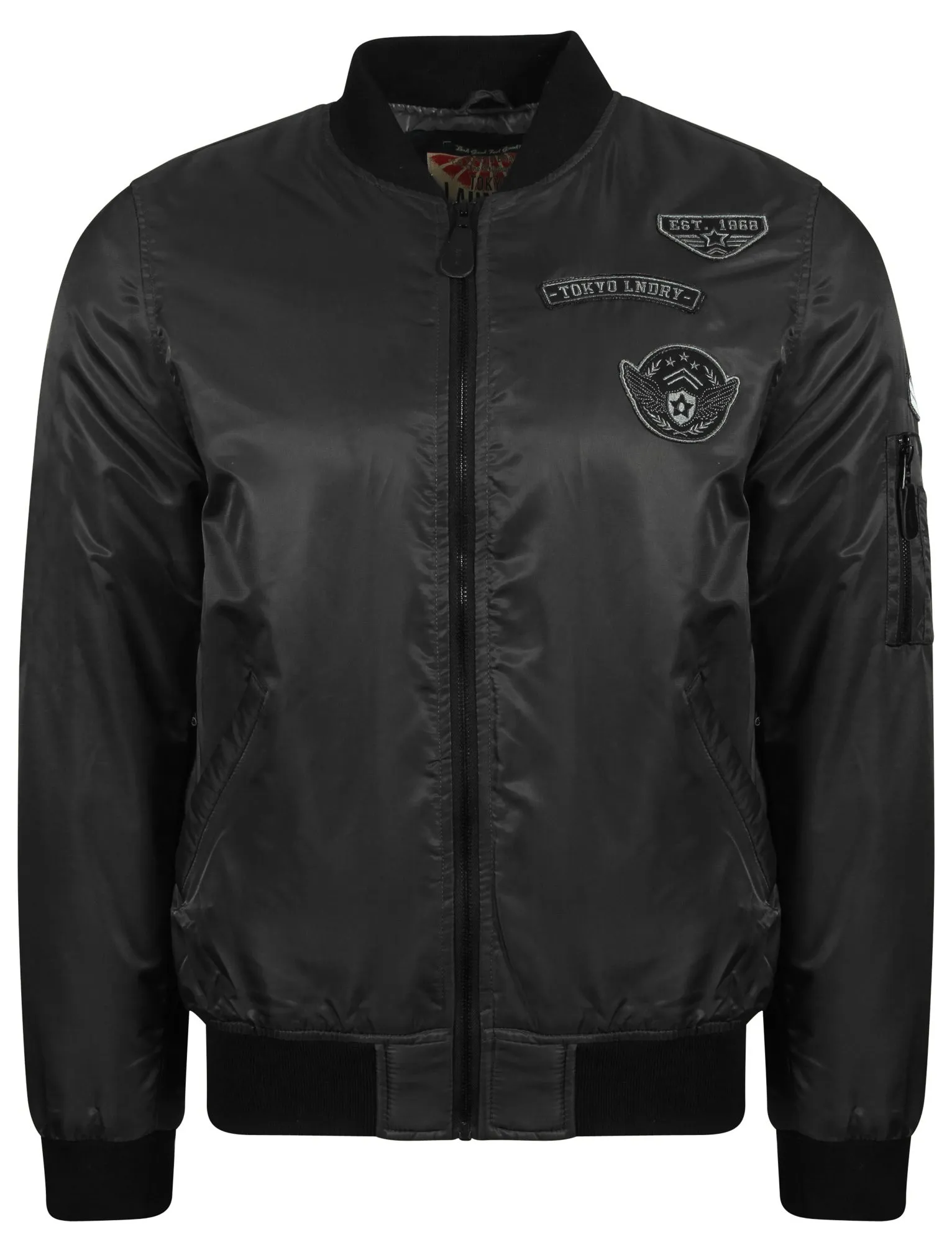 Amalfi Bomber Jacket with Flight Patches in Black - Tokyo Laundry