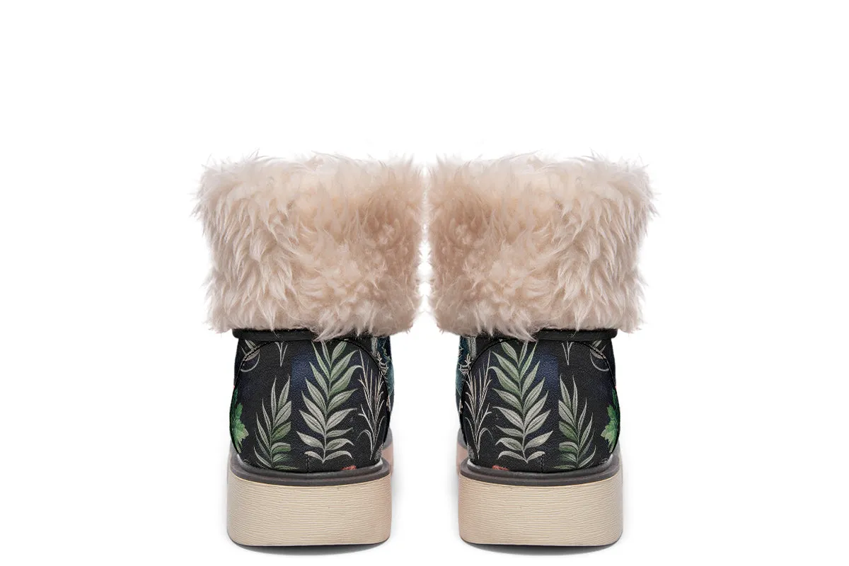 Apothecary Haven Fold Over Winter Boots - Microsuede Vegan Boots with Fur Lining and Convertible Style