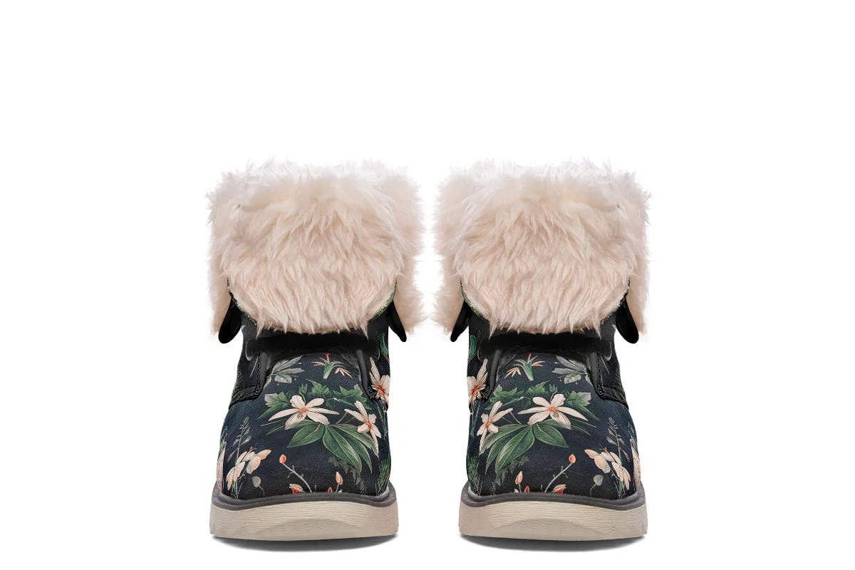 Apothecary Haven Fold Over Winter Boots - Microsuede Vegan Boots with Fur Lining and Convertible Style