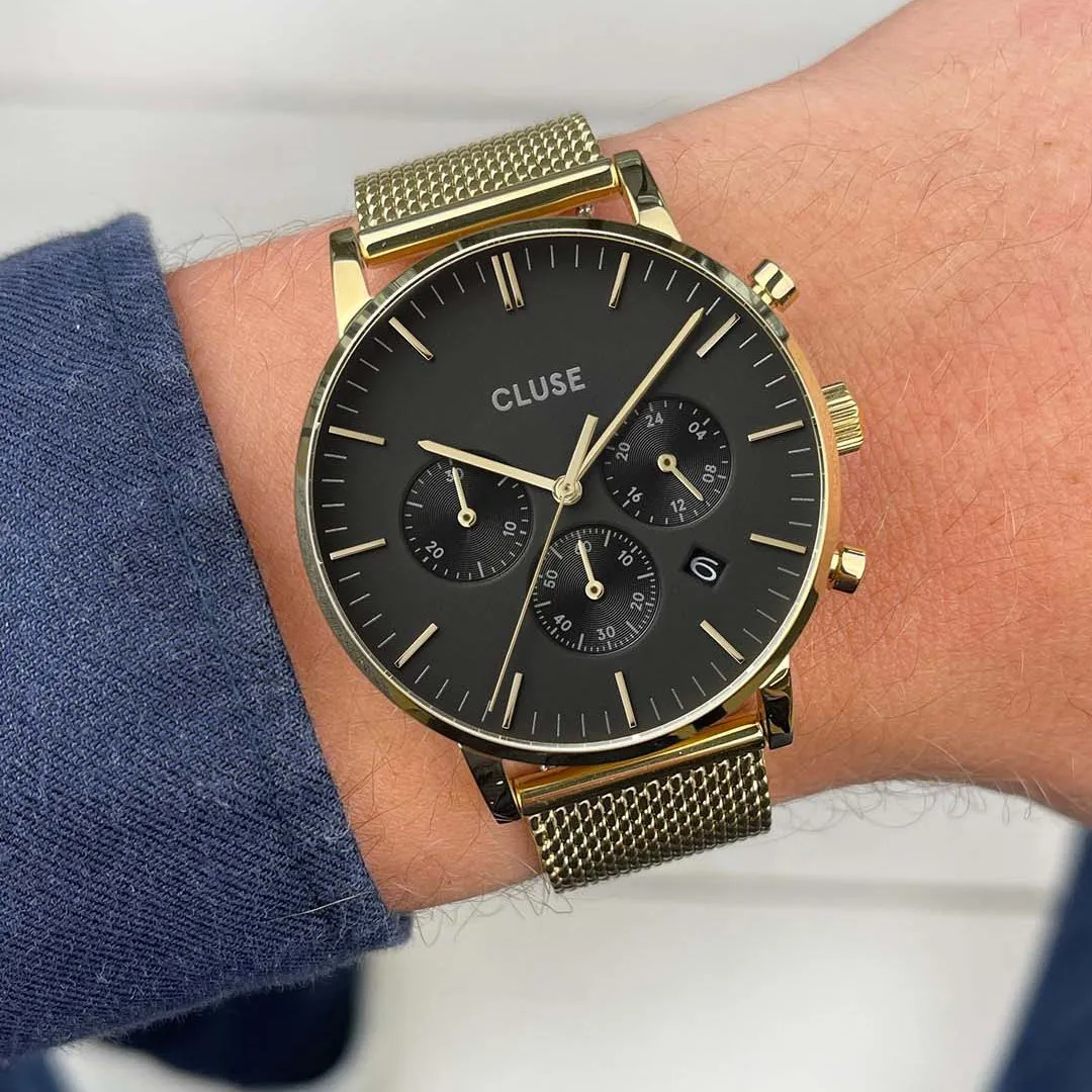 Aravis Chrono Mesh Black, Gold Colour