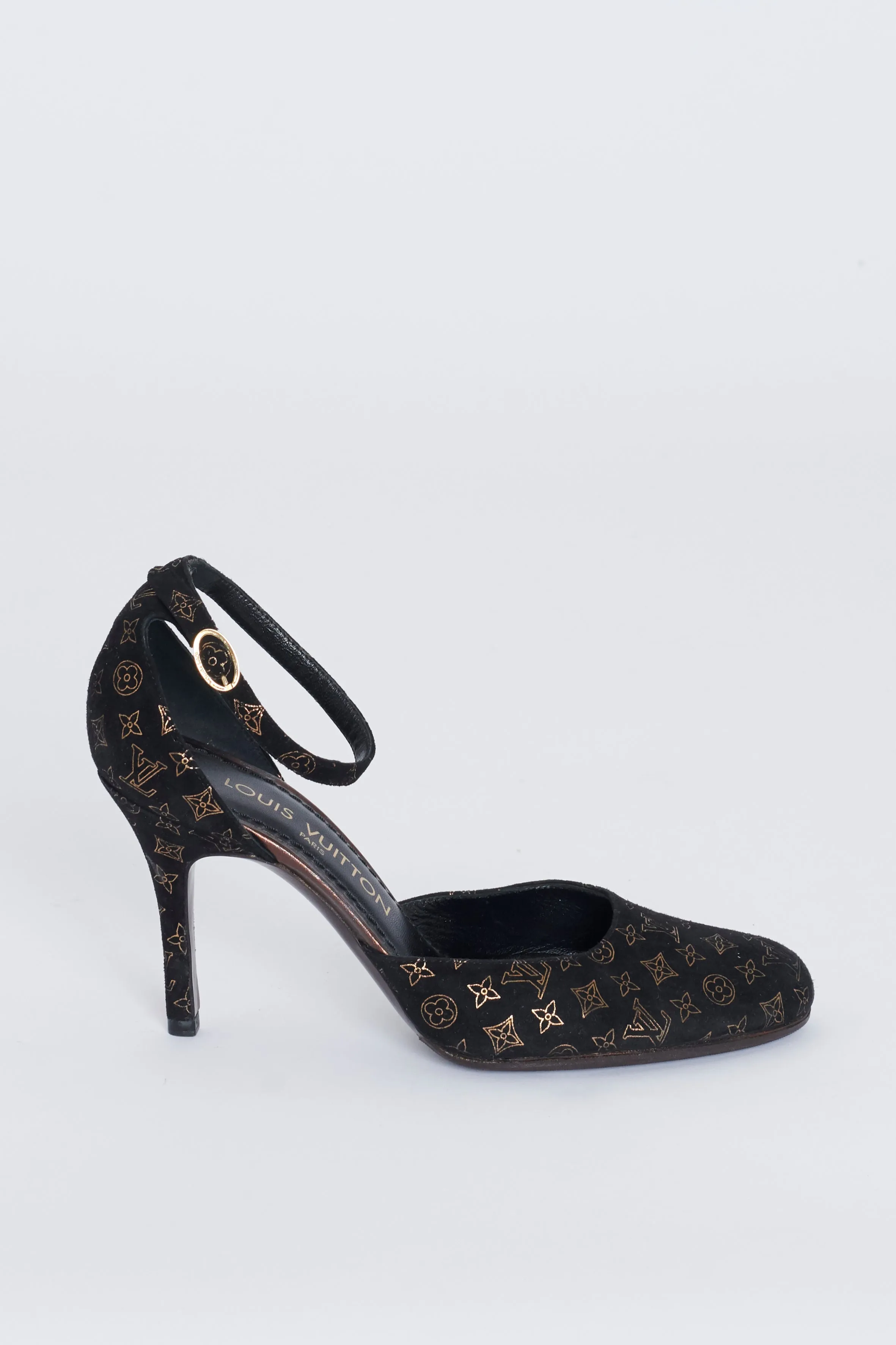 Black And Bronze Monogram Suede Preowned Heels