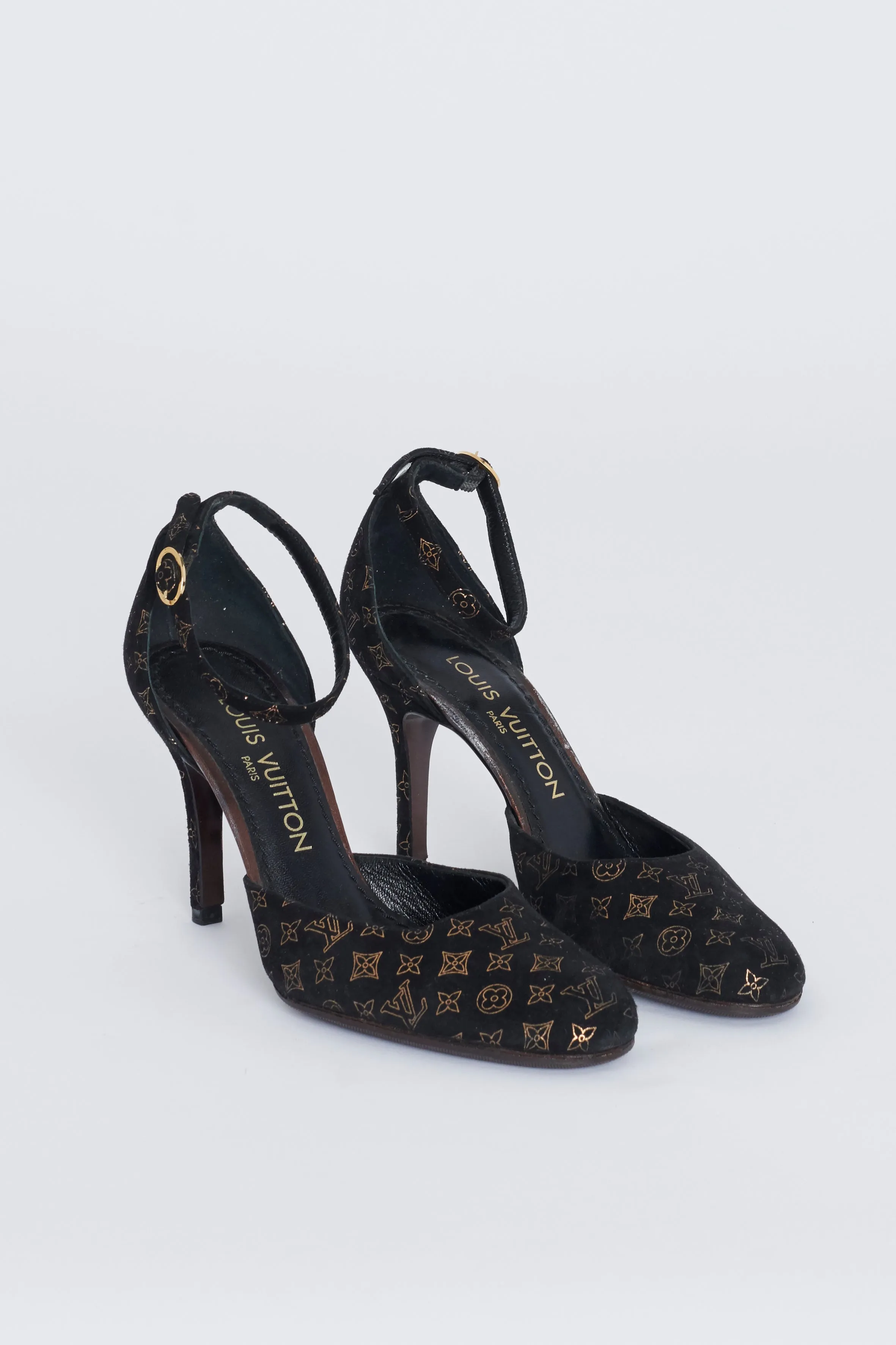 Black And Bronze Monogram Suede Preowned Heels