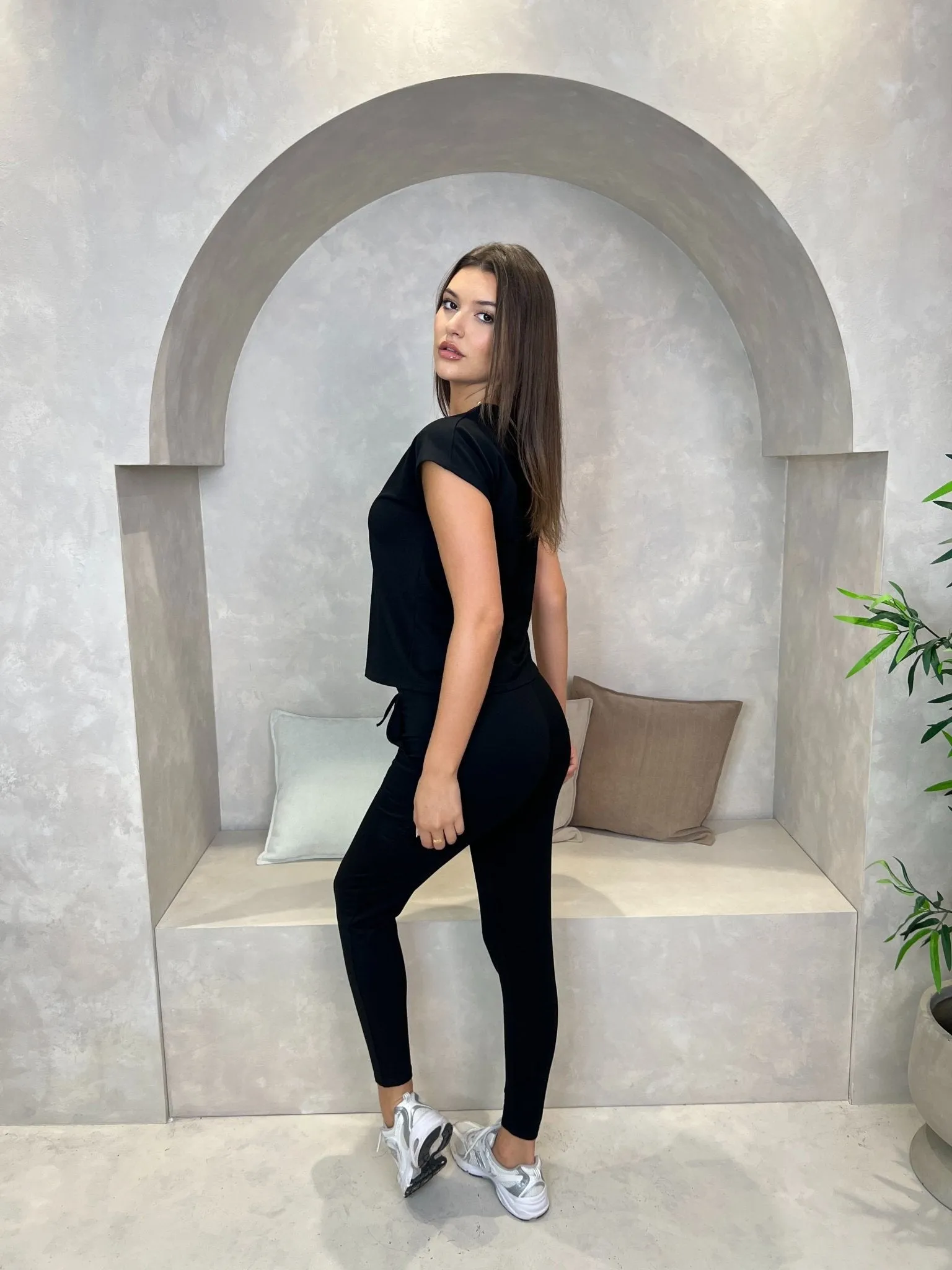 Black Short Sleeve Drawstring Tracksuit