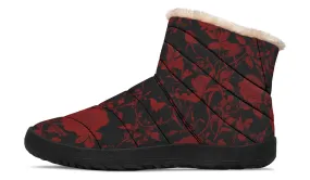 Blood Rose Romance Comfy Winter Boots - Warm Vegan Boots with Side Zipper and Anti-Slip Soles