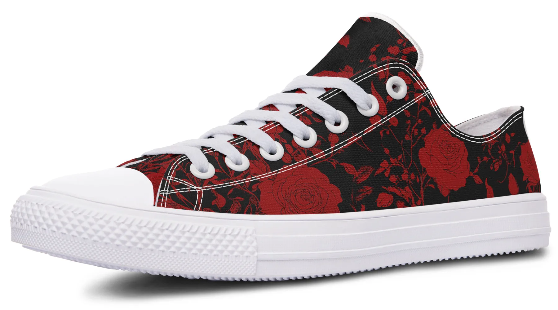 Blood Rose Romance Low Tops - Classic Premium Canvas Shoes with Comfortable and Durable Soles