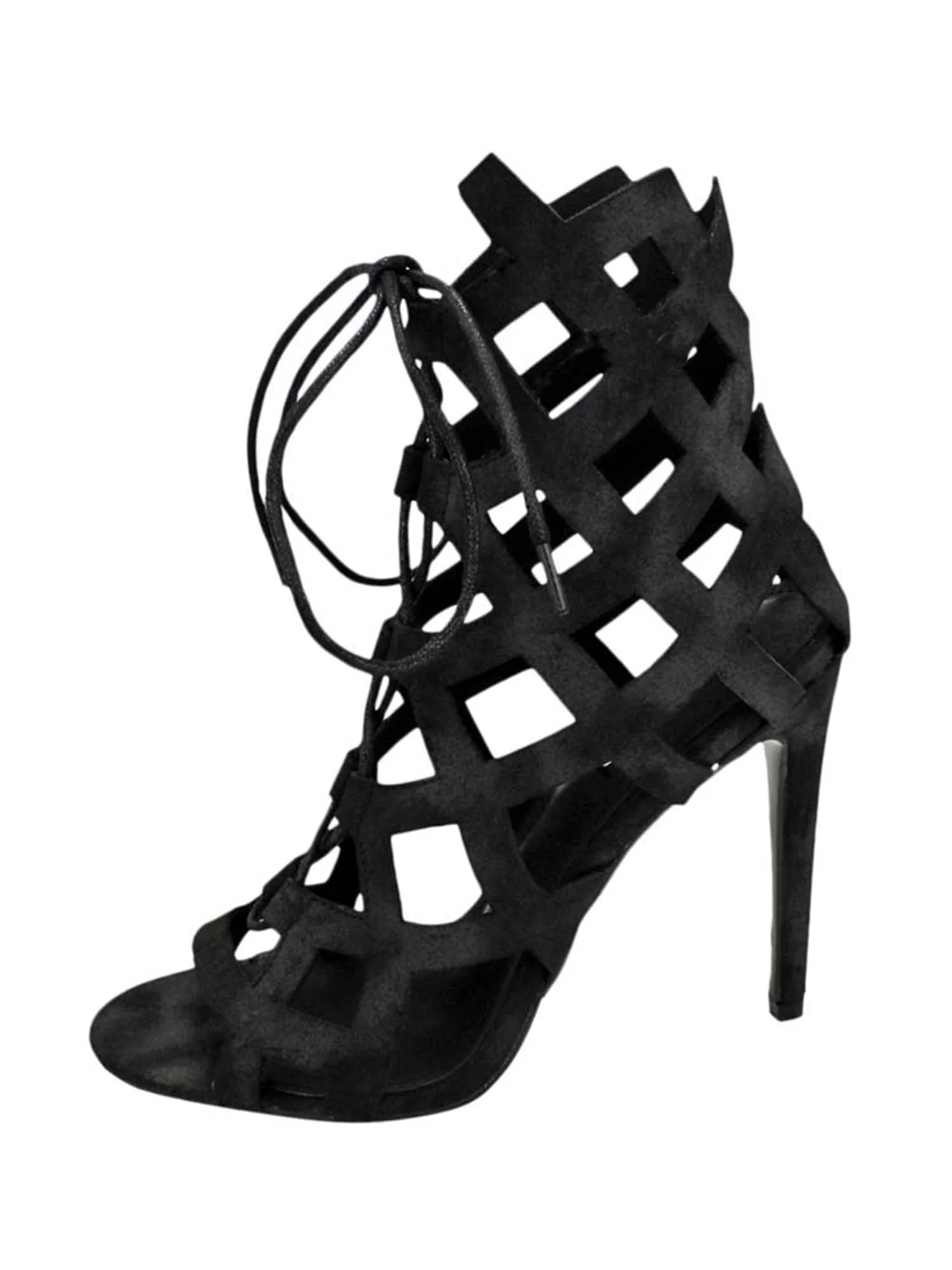 Caged Lace-Up High Heel Womens Booties