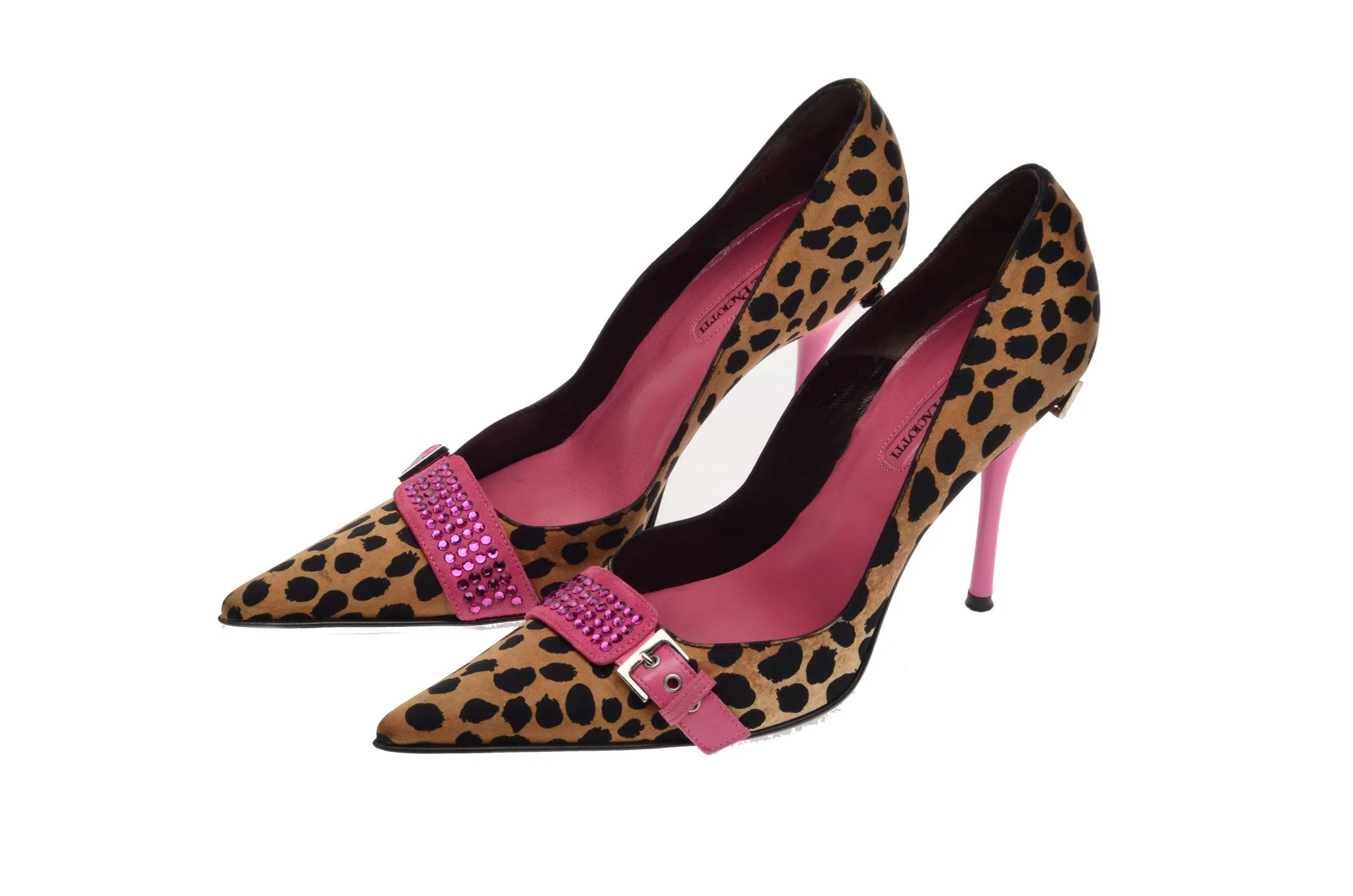 Cesare Paciotti - Leopard Pointed Toe Heels with Pink Strap - IT 38 1/2