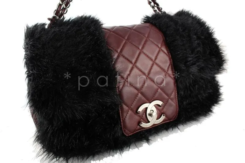 Chanel 16in. Burgundy Maxi XL Jumbo Quilted Classic Fur Vested Fantasy Flap Bag