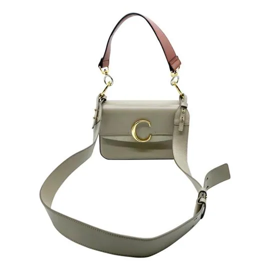 Chloé Small C Suede Trimmed Motty Grey Leather Shoulder Bag