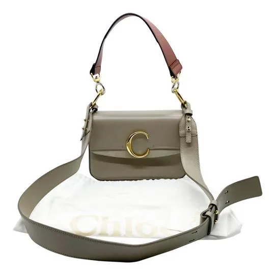 Chloé Small C Suede Trimmed Motty Grey Leather Shoulder Bag