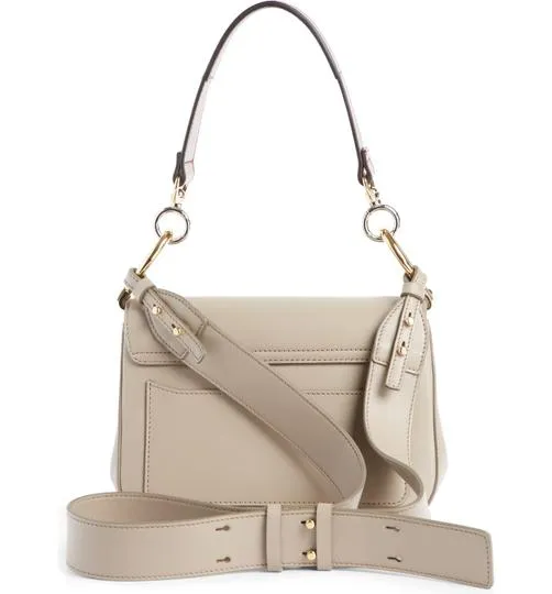 Chloé Small C Suede Trimmed Motty Grey Leather Shoulder Bag