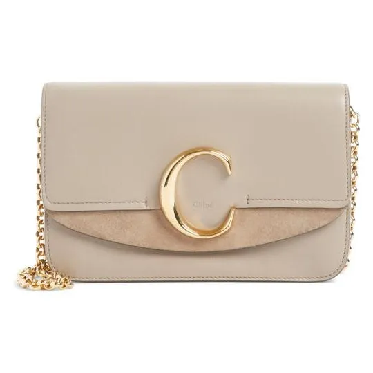 Chloe Shoulder Mini Motty Chain Wallet Grey Leather Cross Body Bag