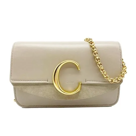 Chloe Shoulder Mini Motty Chain Wallet Grey Leather Cross Body Bag