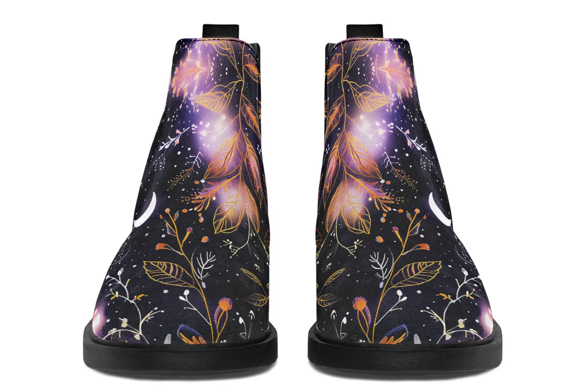 Cosmic Petals Chelsea Boots - Comfy Slip-On - Soft & Water-Resistant Micro-Suede Vegan Shoes