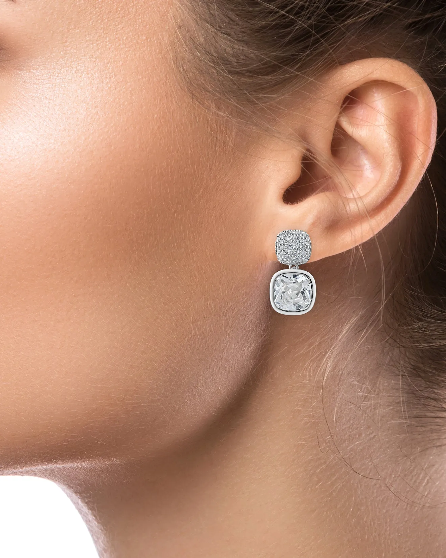 Cushion CZ Bezel Drop Earrings