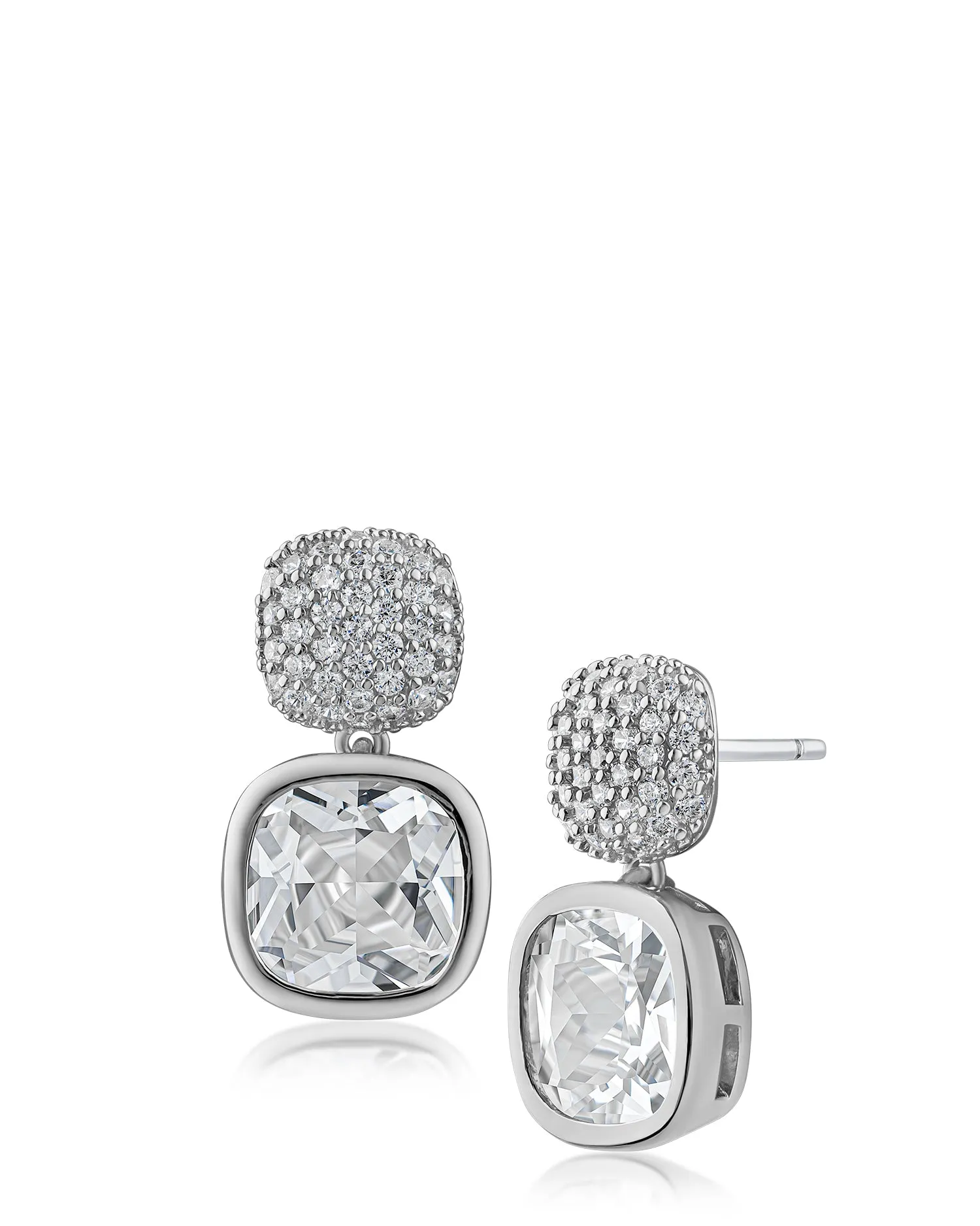 Cushion CZ Bezel Drop Earrings