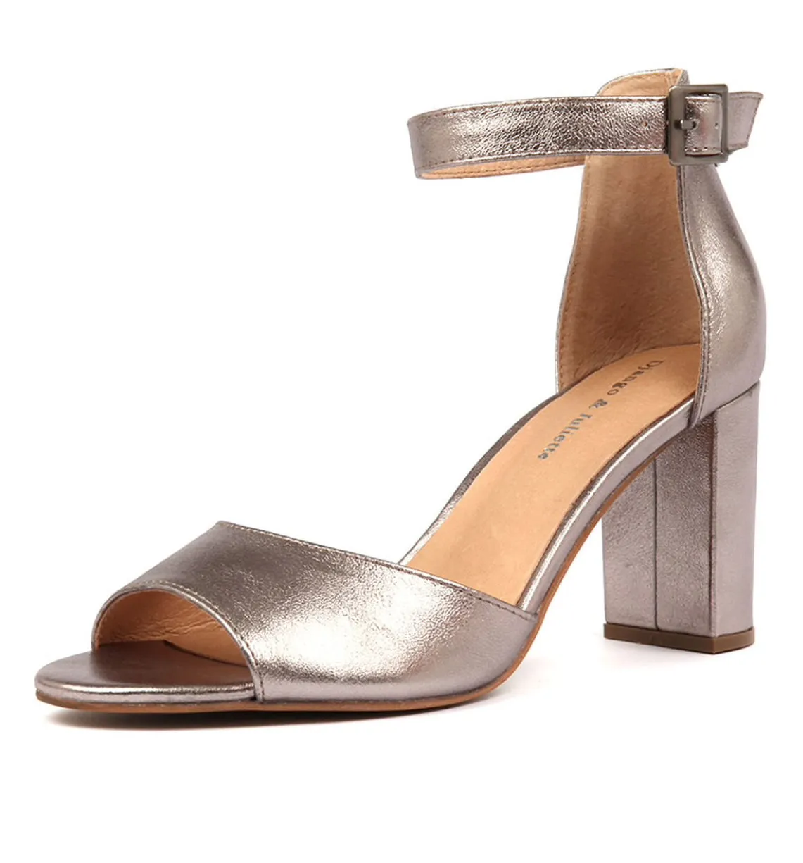 Django & Juliette Tilia Leather Heel ~ Nude ~ Light Pewter