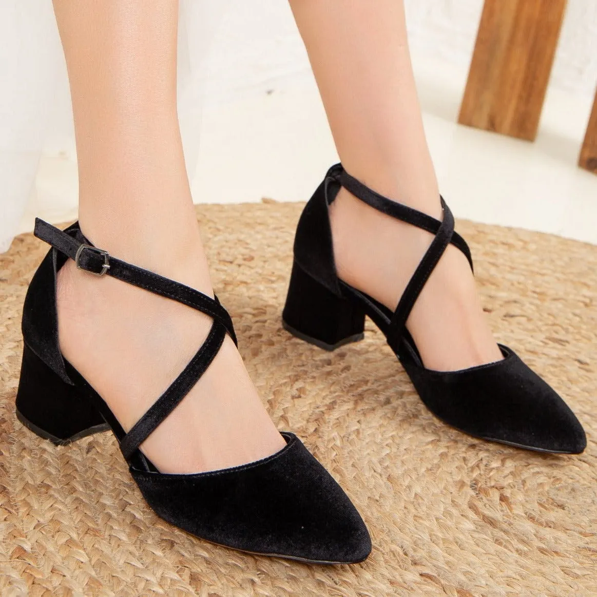 Dolly - Black Velvet Heels