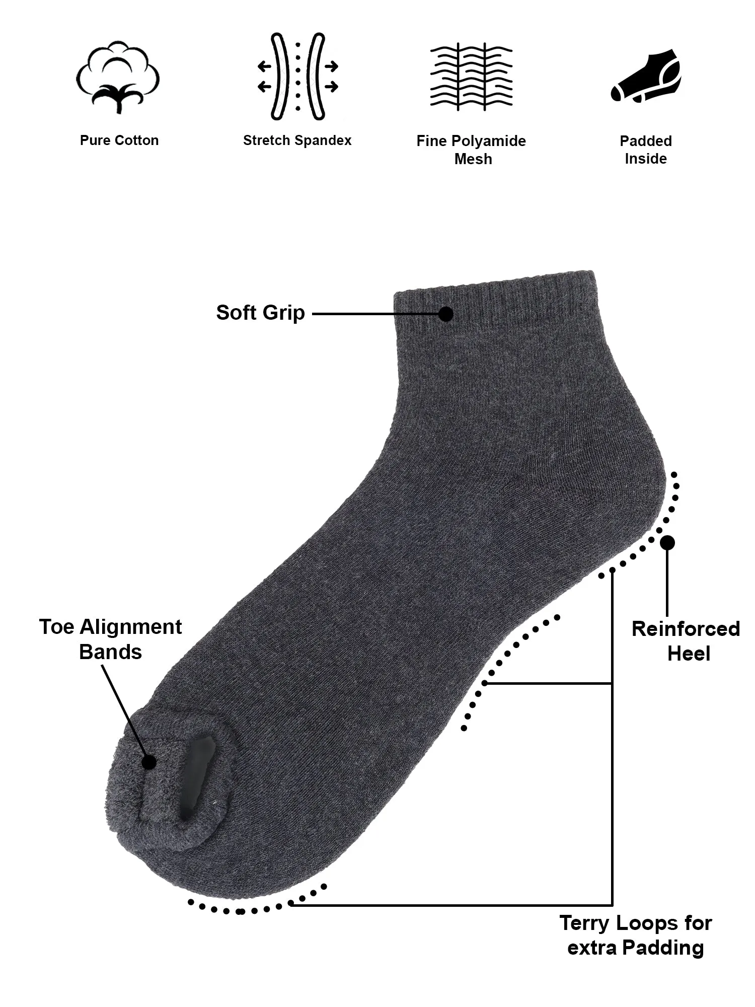 Foot Alignment Sock Grey Pack of 2 Pairs