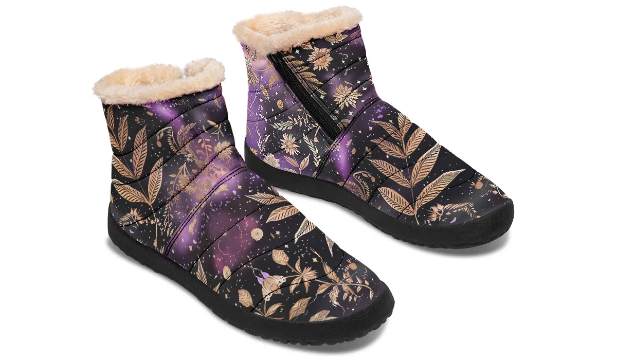 Galactic Bloom Comfy Winter Boots - Warm Vegan Boots with Side Zipper and Anti-Slip Soles