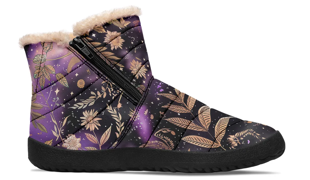 Galactic Bloom Comfy Winter Boots - Warm Vegan Boots with Side Zipper and Anti-Slip Soles