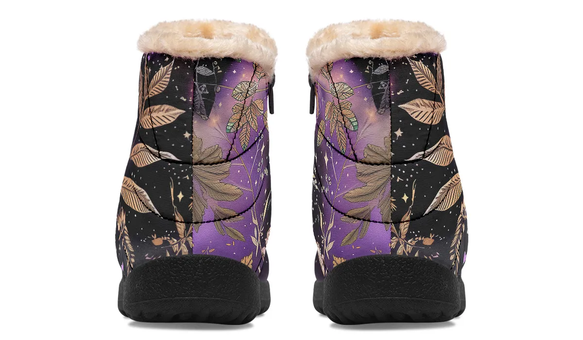 Galactic Bloom Comfy Winter Boots - Warm Vegan Boots with Side Zipper and Anti-Slip Soles