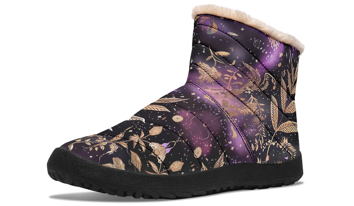 Galactic Bloom Comfy Winter Boots - Warm Vegan Boots with Side Zipper and Anti-Slip Soles