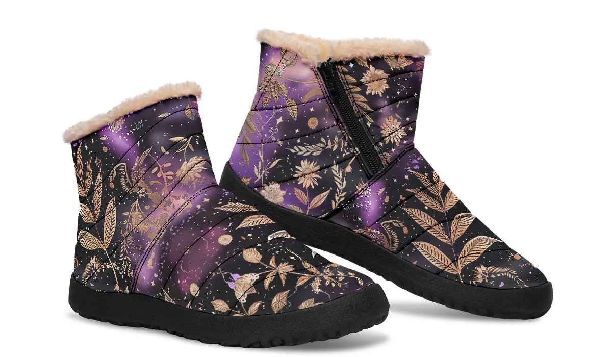 Galactic Bloom Comfy Winter Boots - Warm Vegan Boots with Side Zipper and Anti-Slip Soles