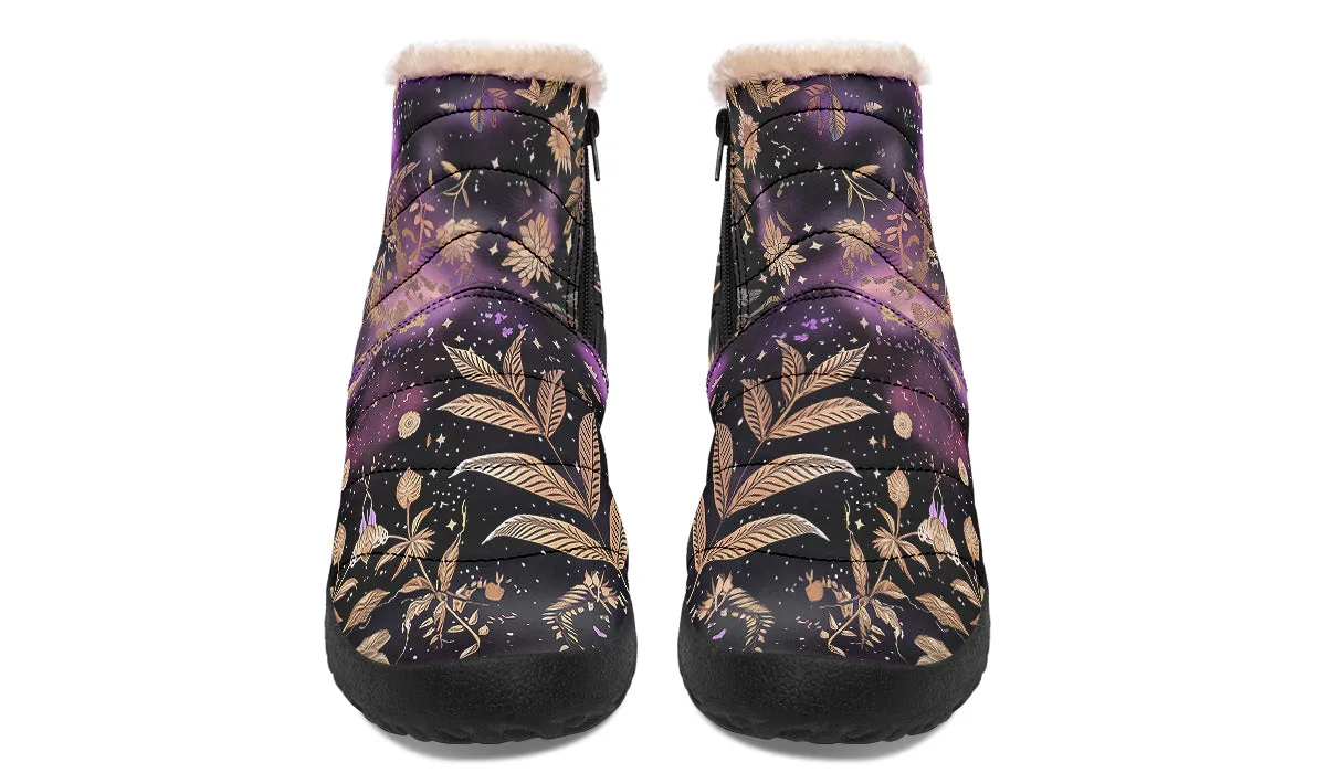 Galactic Bloom Comfy Winter Boots - Warm Vegan Boots with Side Zipper and Anti-Slip Soles