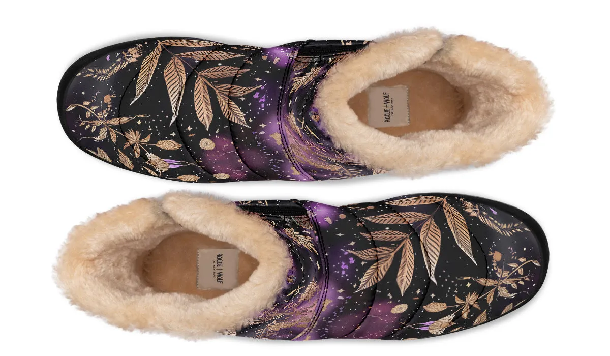 Galactic Bloom Comfy Winter Boots - Warm Vegan Boots with Side Zipper and Anti-Slip Soles