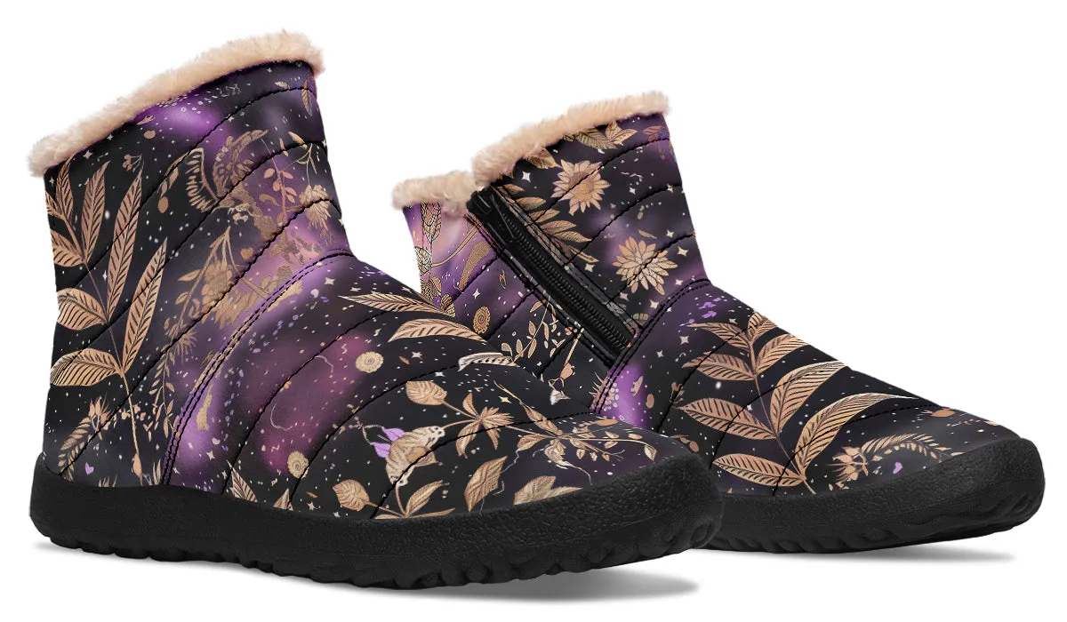 Galactic Bloom Comfy Winter Boots - Warm Vegan Boots with Side Zipper and Anti-Slip Soles