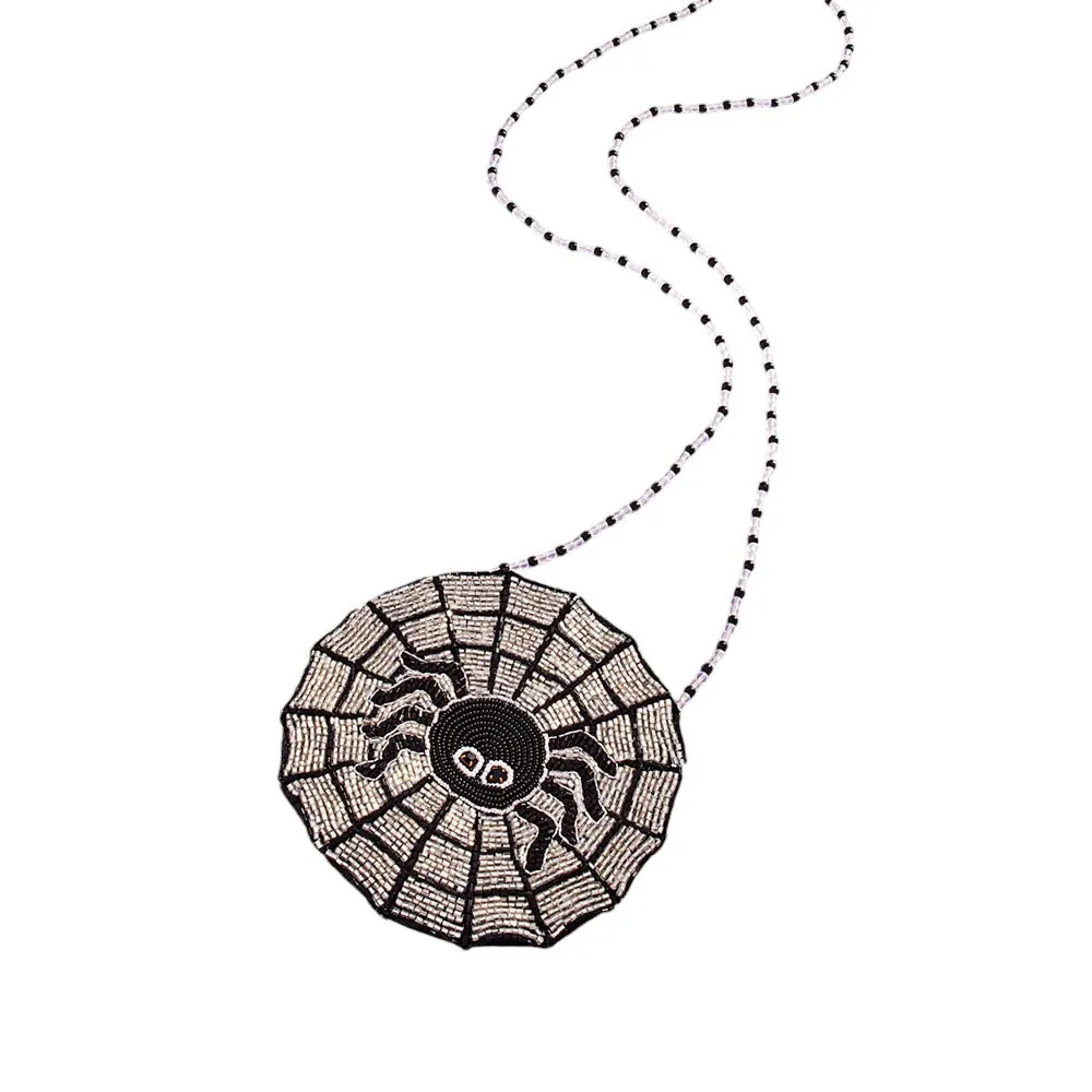 Halloween Spider Web Beaded Round Mini Crossbody Bag