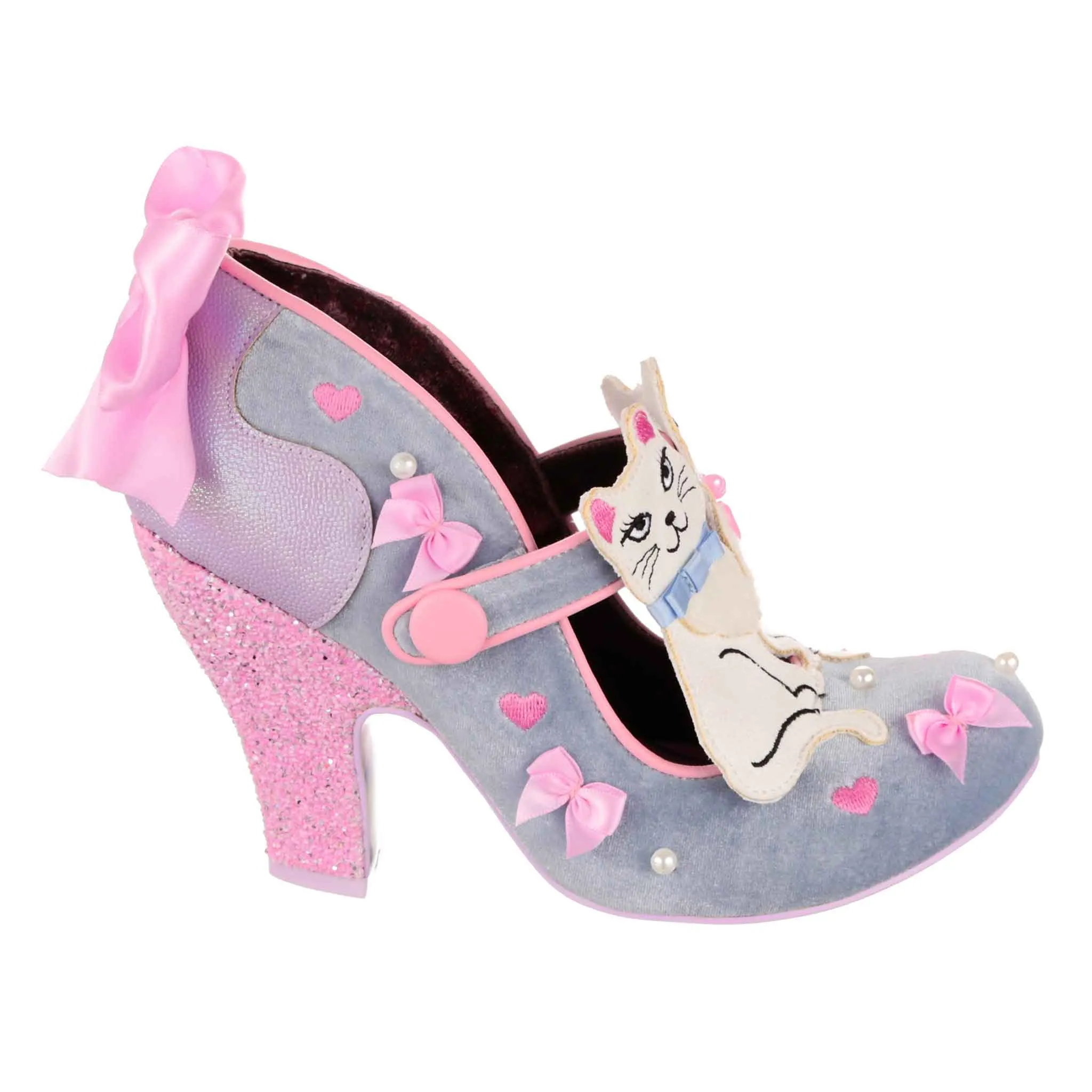 Irregular Choice Womens Kitty Bow High Heels - Silver