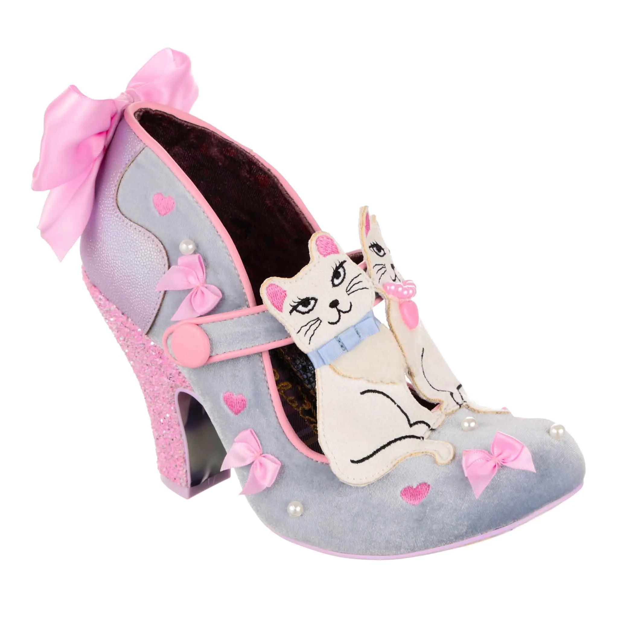 Irregular Choice Womens Kitty Bow High Heels - Silver