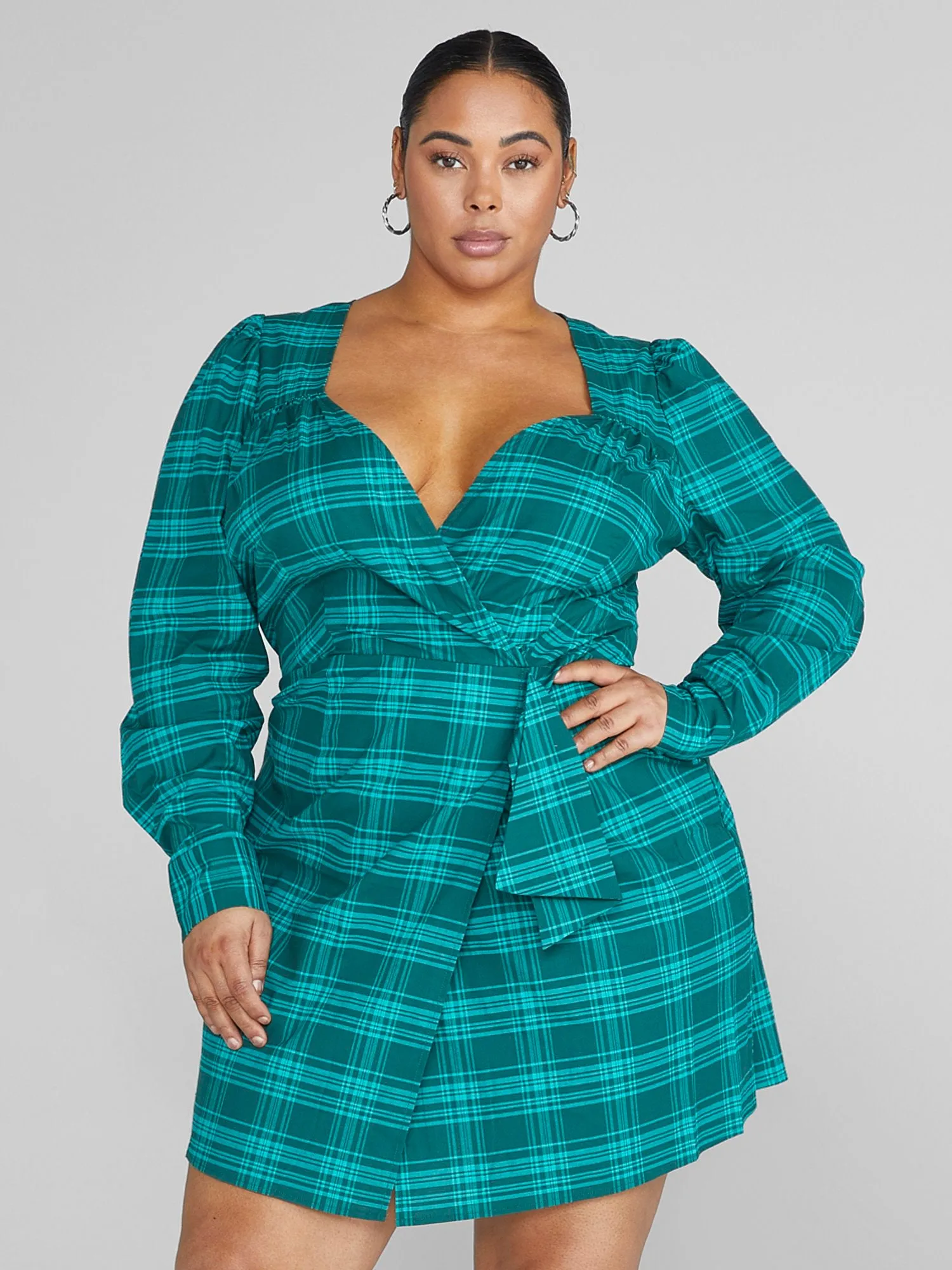 Kathleen Plaid Faux Wrap Dress