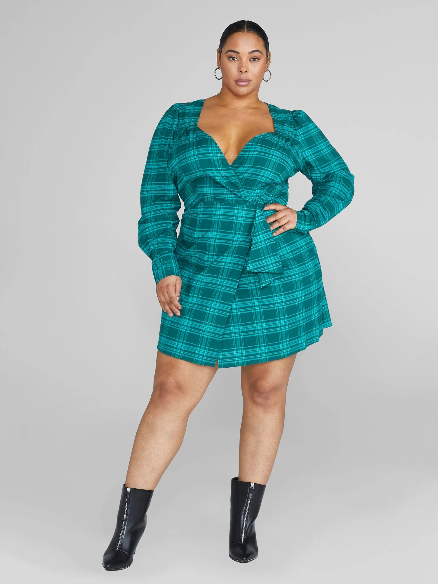 Kathleen Plaid Faux Wrap Dress