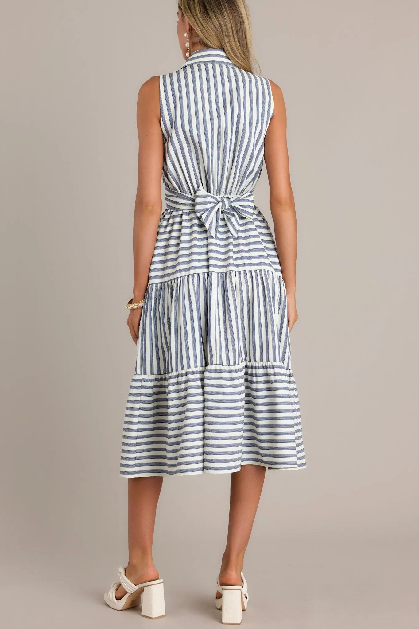 Linear Chic Navy Stripe Collared Midi Dress