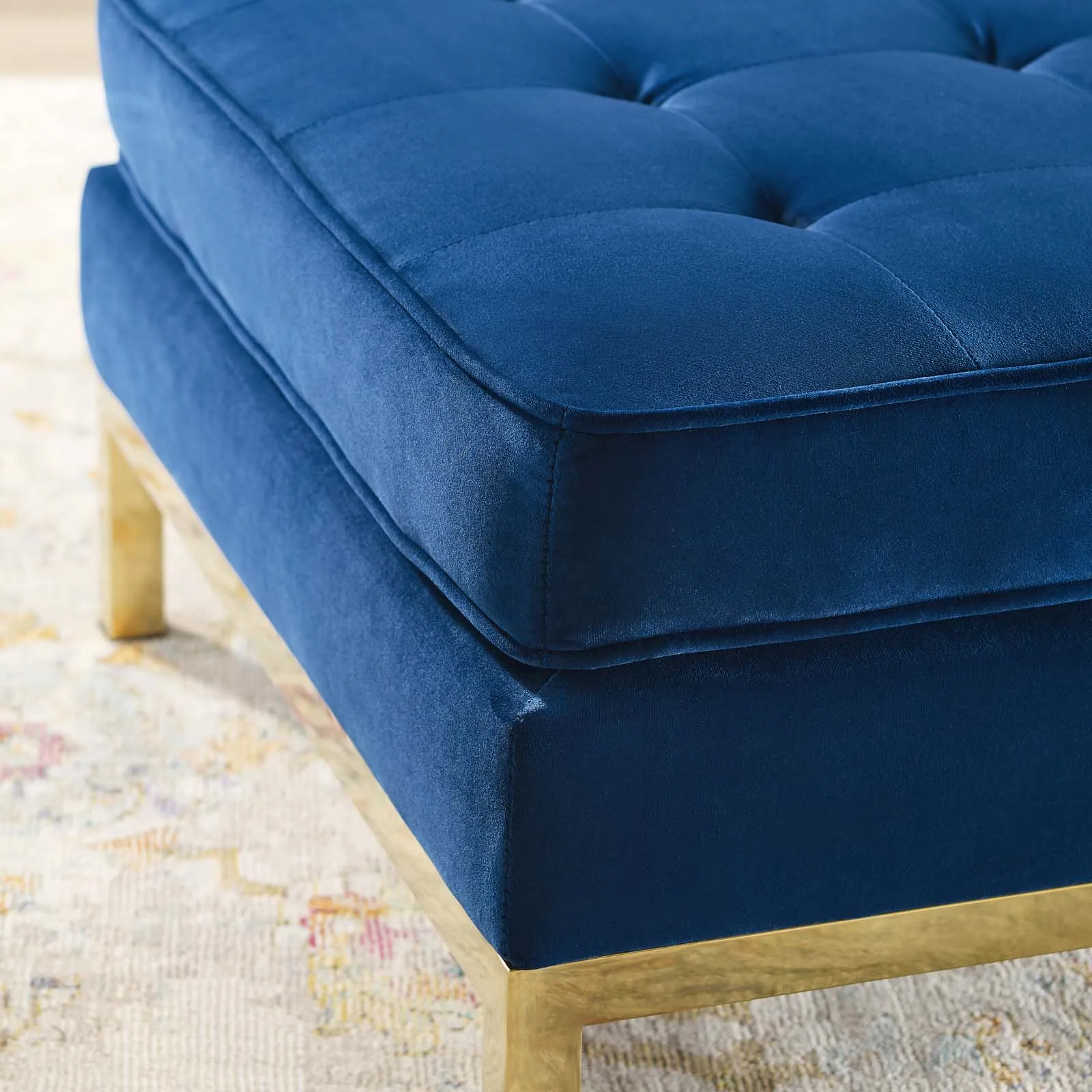 Loft Gold Stainless Steel Leg Performance Velvet Ottoman