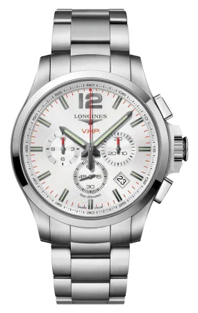 Longines Conquest V.H.P. Chronograph Stainless Steel Silver Dial Perpetual Calendar Date Quartz Mens Watch L3.727.4.76.6