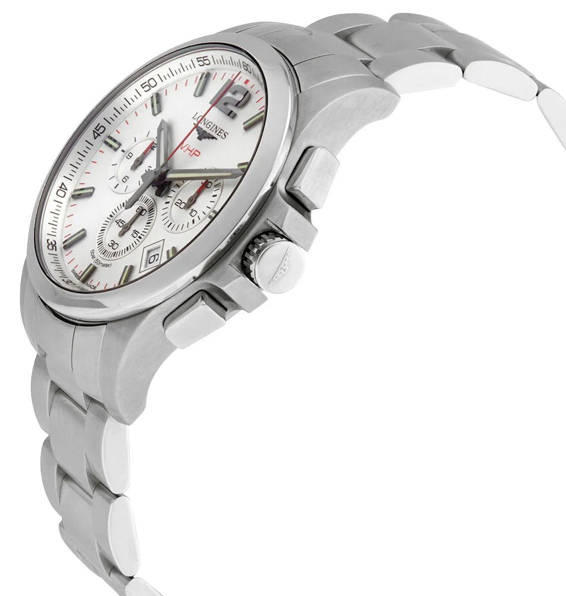 Longines Conquest V.H.P. Chronograph Stainless Steel Silver Dial Perpetual Calendar Date Quartz Mens Watch L3.727.4.76.6