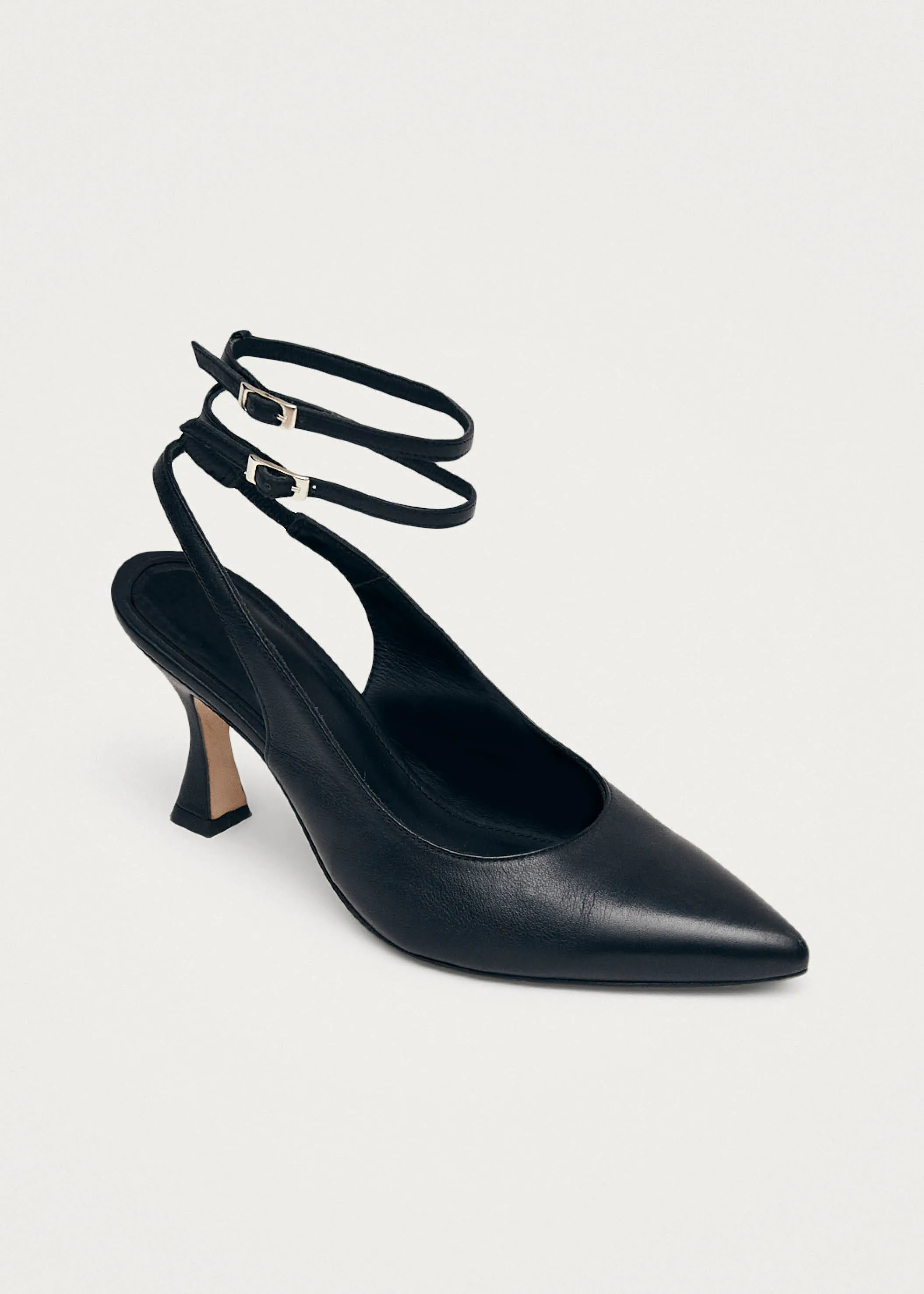 Louise Black Leather Pumps